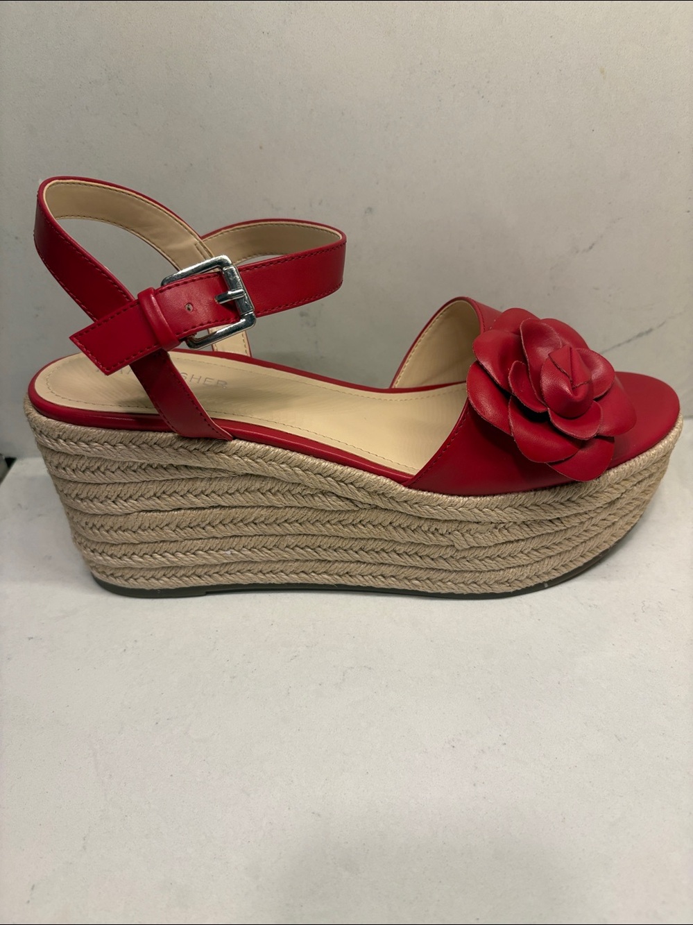 Marc Fisher Women Espadrille Platform Sandals 3D Rose - 10 M - Dark Red - Picture 2 of 7
